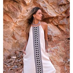 Robe longue d'été bohème pour femme, dos nu, imprimée, en coton, coupe ample, col rond - Product Image 5