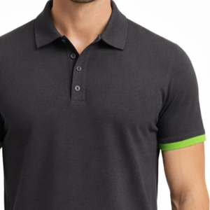 Polo classique noir pour homme, manches courtes, coupe ajustée, avec revers contrastants blancs, style décontracté et sportif - Product Image 3