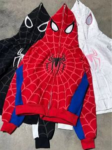 Custom Spider Web Full Zip Hoodie Men Women Streetwear Y2K Oversized Sweatshirt Hip Hop Superhero Cosplay Hooded <b>Jacket</b> Red - Product Image 2