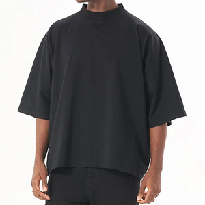 Camiseta de punto otomana oversize con hombros caídos, cuello redondo, tela texturizada, ajuste relajado, logotipo personalizado, manga corta para uso casual - Product Image 2