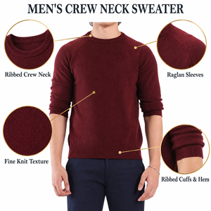 <b>Men's</b> <b>Crew</b> <b>Neck</b> Pullover <b>Sweater</b> Regular Fit Solid Color Raglan Sleeve Knitted 100% Cotton Autumn Casual Wear - Product Image 5