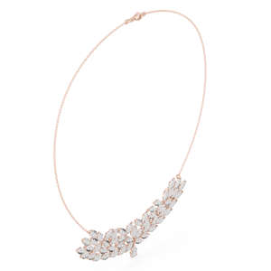 Rose Gold Round Lab Grown Diamond Leaf <b>Statement</b> <b>Necklace</b> for Women | Elegant Wedding Bridal Jewelry Gift - Product Image 1