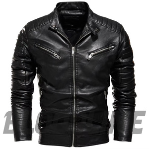 Men's Black PU Leather Moto Jacket Turn-<b>down</b> Collar Zipper Closure Slim Fit Autumn Wear - Product Image 4