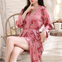 Ensemble Robes et Robe en Satin de Dentelle Soyeuse à Manches Longues, Ensemble de Pyjama Sexy avec Motif Floral Vêtements de Nuit pour Dames Pyjamas Lounge Wear
