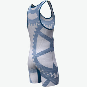 Maillot de lutte ajusté pour homme UPF 50, imprimé numérique bleu, anti-humidité, compression, extensible, Spandex/Polyester, adulte - Product Image 4