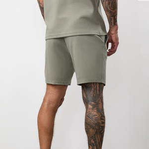 Shorts de plage décontractés pour hommes, couleur unie, avec cordon de serrage, respirants, en toile tricotée, en stock - Product Image 4