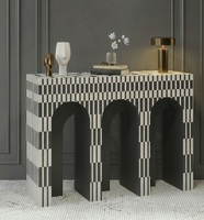 Table console moderne en bois massif et marbre, table décorative pour entrée, salon, appartement, hôtel, villa