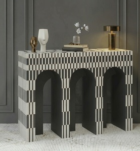 Table console moderne en bois massif et marbre, table décorative pour entrée, salon, appartement, hôtel, villa - Product Image 2