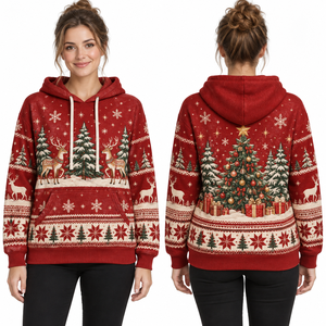 Women's Christmas Santa Claus Hooded Windproof Streetwear Fleece Sweatshirt Full Sleeve Knitted Winter Pullover with Pockets - Product Image 3