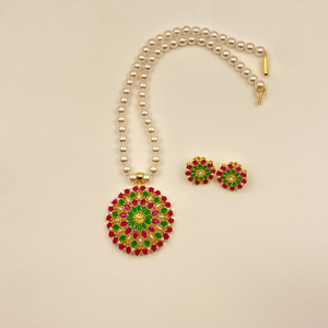 RAY FINE ORNATES Pendant <b>Necklace</b> Earrings 22K Gold Plated <b>Ruby</b> Emerald Jewelry IGI Certified Indian Bridal Wedding Set for - Product Image 1