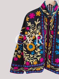 Prenda Exterior Casual de Otoño para Mujer, Talla Grande, con Cuello Mandarín, Manga Larga y Patrón Floral Bordado a Mano - Product Image 4