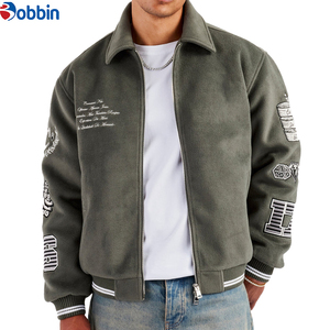 Veste universitaire pour homme en laine avec motifs brodés, col rabattable, fermeture éclair, style décontracté pour l'automne - Product Image 2