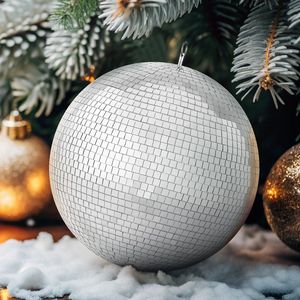 Grande palla da discoteca in argento da 16 pollici con illuminazione per feste con specchio ad anello appeso per un'atmosfera festosa - Product Image 1