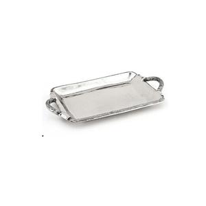 Plateaux de service rectangulaires en aluminium moulé avec bordure gaufrée, finition argentée, pour la maison et les hôtels, pour servir des aliments et des boissons sur table. - Product Image 3