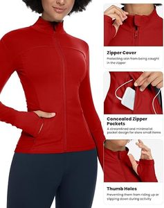 Top Deportivo de Manga Larga con Cuello Alto y Cremallera para Mujer, Color Rosa, Transpirable, de Spandex y Poliéster, Ajuste Ceñido, con Bolsillos - Product Image 4