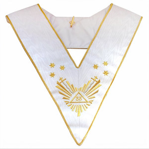 Badge du 33e Degré du Rite Écossais, Ruban Blanc, Broderie Dorée à la Machine, Régalia Maçonnique, Accessoires du Rite Écossais, Toile Maçonnique - Product Image 5