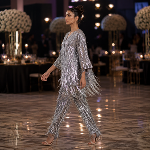 Luxury All Over <b>Sequin</b> Fringe Pattern | Tassel Embellished Co Ord Set| <b>Art</b> Deco Inspired Vertical <b>Sequin</b> Texture Glamorous Dress - Product Image 3