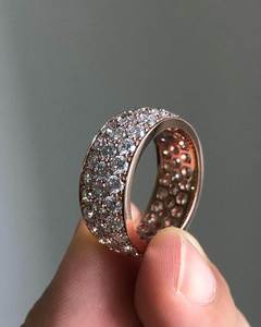 18K Rose Gold Lab Grown Filled VVS Diamond Multi Row Pave Wedding Band Eternity Engagement <b>Ring</b> <b>Dome</b> Full Ice - Product Image 1