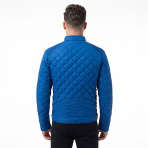 Custom Logo Men's Royal Blue Diamond <b>Quilted</b> Biker-Style Jacket – Lightweight Spring Jacket - Product Image 4