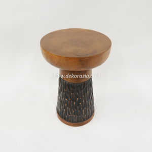 Round Wooden <b>Stool</b> Carved Accent Ottoman Solid Wood Side Seat for Living Room <b>Bedroom</b> Home Decor - Product Image 3