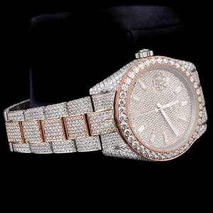 Montre pour homme ultra-luxe entièrement sertie de diamants Moissanite, cadran rond, bicolore, bijoux hip-hop raffinés - Product Image 2