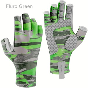 Gants de pêche sans doigts isolés UPF 50, protection UV, fermeture auto-agrippante, légers, extensibles, unisexes, toutes saisons, pour la pêche - Product Image 1