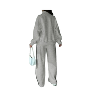 Ensemble de sport vintage deux pièces pour femme : Sweat-shirt à manches longues et col rabattu, pantalon taille haute décontracté, boutons unis pour l'hiver