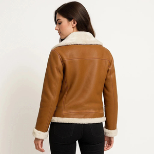 Women's Genuine Sheep RAF <b>Bomber</b> <b>Jacket</b> Fake Fur <b>Shearling</b> Dyed Customized Color Logo Silk Lining Quick Dry High Quality Thick - Product Image 3