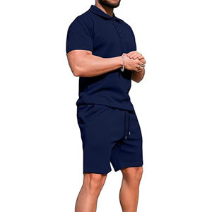 Vêtements de sport pour le fitness quotidien, le sport et le style urbain, tenue d'été à prix avantageux avec poches et cordon de serrage, ensembles de polos pour hommes - Product Image 2