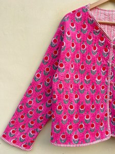 Rajasthan Handmade 100% Cotton Eco-Friendly Quilted Anti-Wrinkle Breathable Quick Dry Front Pocket <b>Covered</b> <b>Button</b> Autumn Winter - Product Image 5