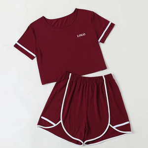 Women's Gray Two Piece Sporty <b>Set</b> Short Sleeve Crop Top With Side Stripe Shorts Breathable <b>Knitted</b> Polyester Spandex Spring Summ - Product Image 4
