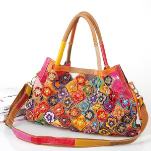 Ando <b>Bag</b> Genuine Cowhide Leather Floral Applique Tote <b>Bag</b> for Women Patchwork Shoulder Crossbody Handbag - Product Image 1