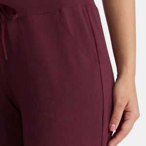Pantalones Jogger de Punto Planos Color Borgoña para Mujer, Cintura Media, Cordón Ajustable, Corte Holgado, Largura al Tobillo, Casuales con Bolsillos - Product Image 5