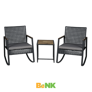 Juego ROCKING de jardín al aire libre moderno de 4 piezas superventas, muebles de mimbre de ratán PE con cojines para uso en el patio - Product Image 1