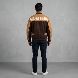 Blouson Bomber Homme Marron Beige Color Block Zippé Décontracté Streetwear Tendance Veste Mode Personnalisée OEM ODM Vente en Gros Vêtements d'extérieur - Product Image 2