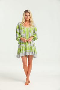 Rich Folkloric Fabric Scoop Neck Relaxed Fit Frilled Hem Cover up Short <b>Dress</b> Aari Chain Stitch Embroidered <b>Sexy</b> Kaftan Tunic - Product Image 4