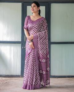 Sari de Lino y Algodón con Estampado Digital, Última Tendencia India, Prenda Étnica Elegante para Novias, Bodas, Fiestas, Playa, Secado Rápido, para Mujer - Product Image 4