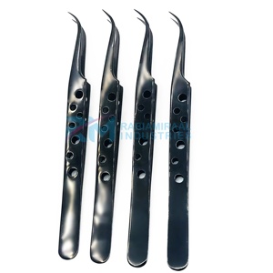 Pince à épiler pour extensions de cils RMI, nouvelle conception tendance, noire, en acier inoxydable, pointe lisse, prise en main parfaite, 14 cm/12 cm - Product Image 1