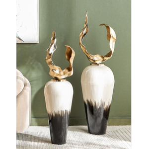 Grand vase de sol en métal doré vieilli avec accent de branche, design de luxe, pour décoration de mariage, ornement d'entrée et décoration intérieure - Product Image 2
