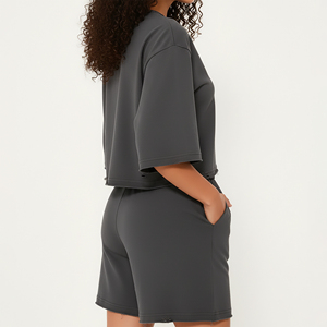 Ensemble décontracté d'été 2 pièces pour femme, crop top et short vintage, 100 % coton, haute qualité, broderies et patchs à motifs unis – Vente chaude - Product Image 5