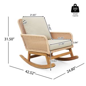 Set di posti a sedere all'aperto moderno 3 pezzi Beige PE Rattan con tavolo in legno e sedie a dondolo per Patio balcone relax - Product Image 4