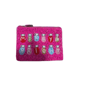 Merry Bright Handmade Women's Coin Purses Beaded <b>Mini</b> <b>Pouches</b> in Colorful Clutch-Style for Holiday Christmas Festival Gifts - Product Image 1