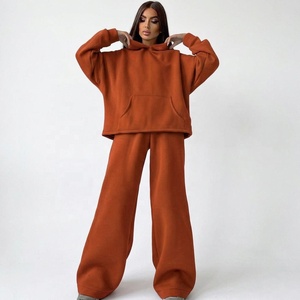 Conjunto de Sudadera con Capucha Larga de Forro Polar Lavanda para Mujer, Ajuste Holgado, Casual, de Dos Piezas, Sudadera y Pantalones de Color Sólido para Invierno - Product Image 4
