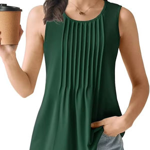 Camisetas sin mangas de verano para mujer 2025, con botones frontales, ajuste holgado informal, poliéster/algodón, para vacaciones en la playa, venta al por mayor - Product Image 1