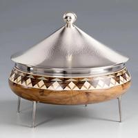 Chauffe-plat de luxe classique avec base en acier inoxydable, poignée en bois, couvercle isolant et ensemble de service écologique