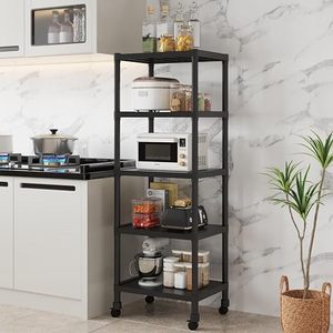 Estante de Almacenamiento Metálico Minimalista de 5 Niveles con Ruedas, Tipo Vertical, para Guardar Artículos Diversos en la Sala de Estar - Product Image 4