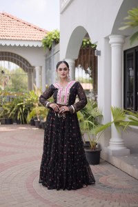 New <b>Lunching</b> TENNECY Women's Party Ankle-Length Faux Georgette Gown with Laheriya Print and Kutchi Patchwork - Product Image 5