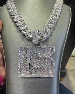 จี้เพชรฮิปฮอปคลาสสิกสำหรับผู้ชาย จี้ตัวอักษรแบบกำหนดเอง เงินแท้ 925 ประดับเพชรโมอิสซาไนต์  จี้ชื่อย่อ  ผ่านการทดสอบเพชร - Product Image 5