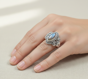 Natural Blue Flash <b>Labradorite</b> 925 Sterling Silver Rose & Yellow Gold Plated Vintage Boho <b>Ring</b> Handmade Jewelry Gift for Women - Product Image 1