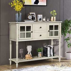 Farmhouse Wood/Glass <b>Console</b> <b>Table</b> with Bottom Shelf Buffet <b>Storage</b> Cabinet for Living Room Sideboard in Modern Style - Product Image 2